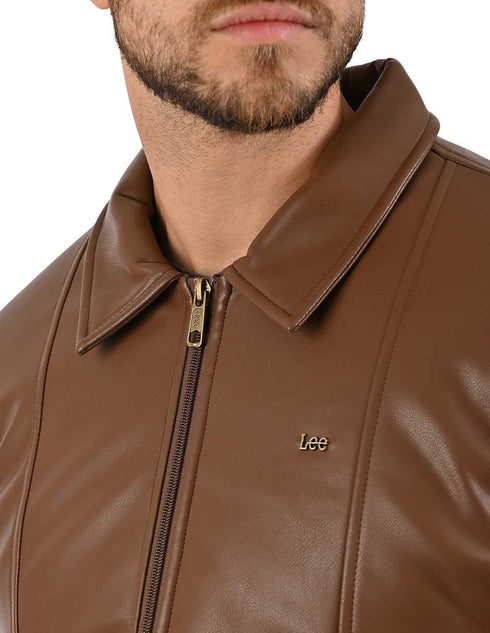 Lee Chamarra Hombre Piel Sintética Café Claro Casual.